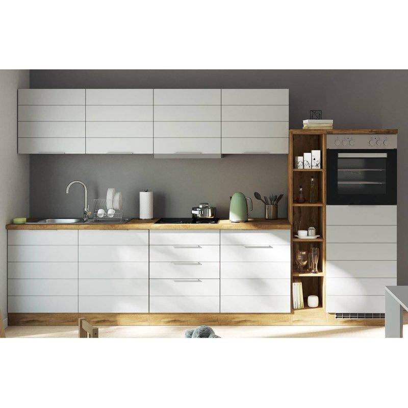 Mat Gri ve Wotan Meşe Sunta Ankastre Cihazlı Metal Kulplu Mutfak Dolap Seti - 330 cm - 185327