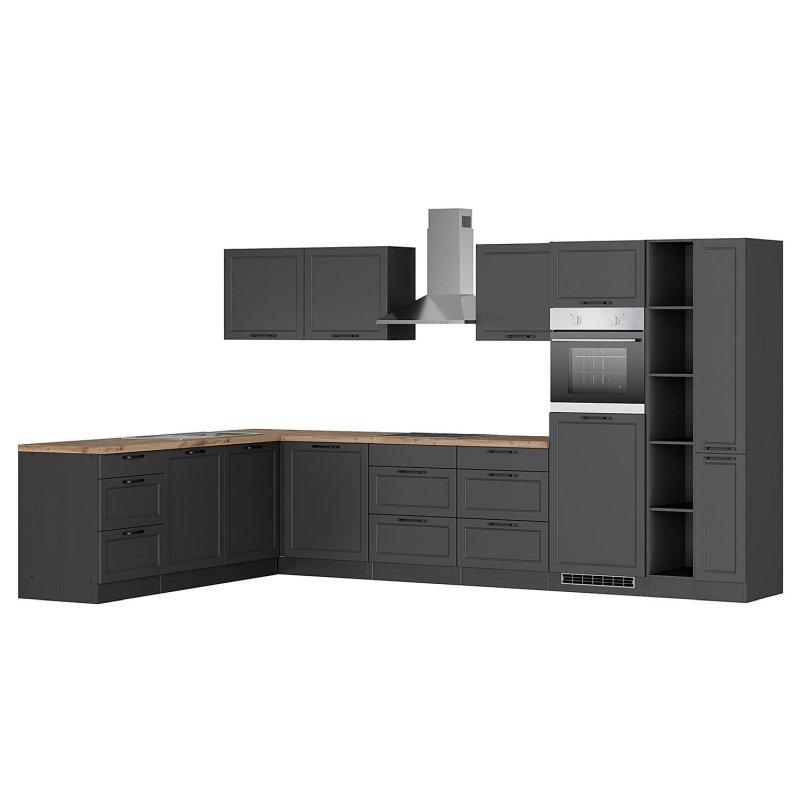 Mat Gri Wotan Meşe Yonga Levha Elektrikli Cihazlı Köşe Mutfak Modeli - 240x360 cm - 185054