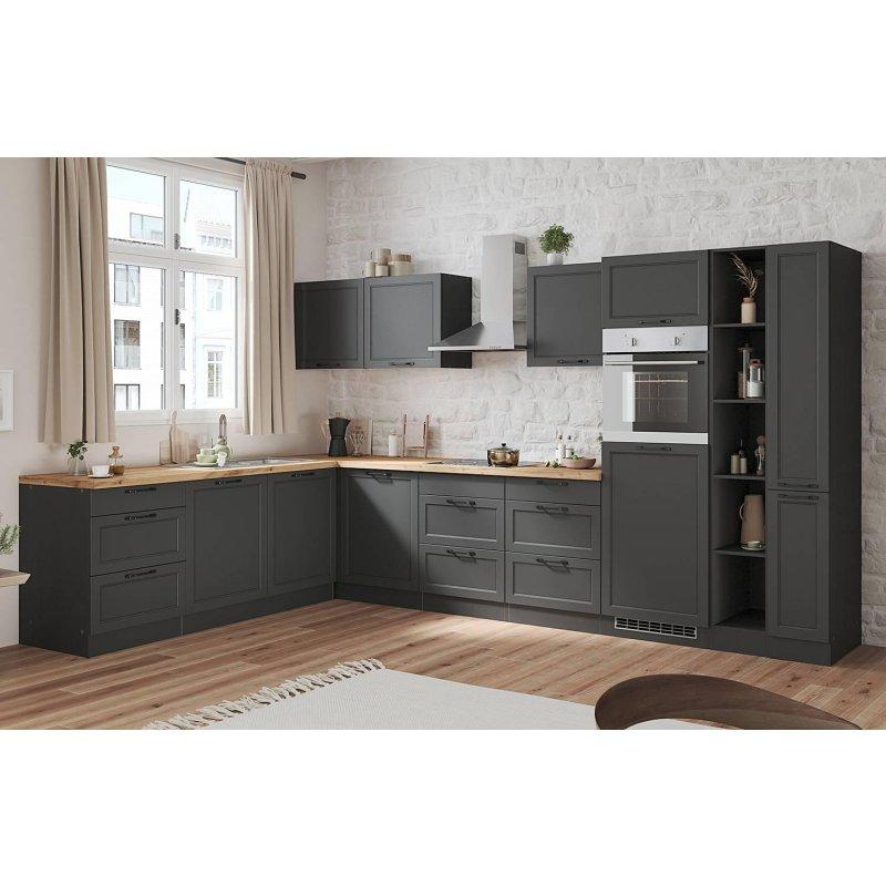 Mat Gri Wotan Meşe Yonga Levha Elektrikli Cihazlı Köşe Mutfak Modeli - 240x360 cm - 185054