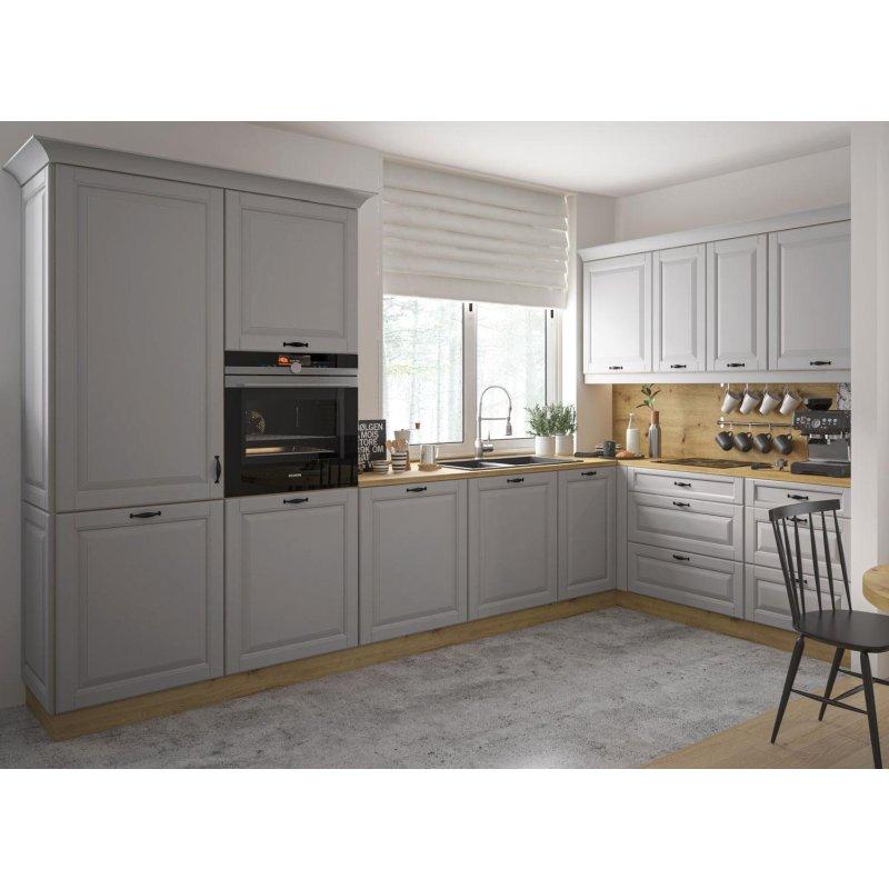 Mat Orta Gri Frezeli ve Zanaatkar Meşe Yavaş Kapanır MDF Mutfak Modeli - 345x217 cm - 185042