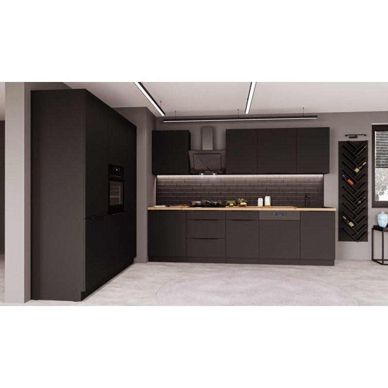 Mat Siyah Artisan Meşe Tezgahlı Frenli Kapaklı Mutfak Modeli - 280 180 cm - 185390