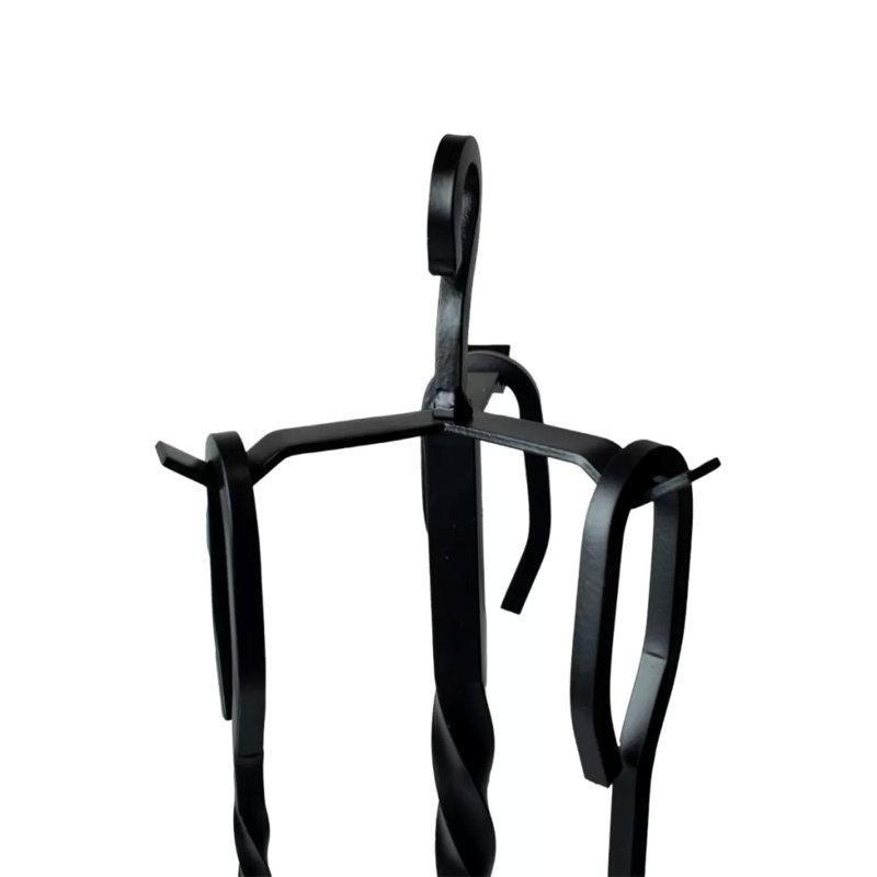 Mat Siyah Döküm Demir Standlı 4 Parçalı Kompakt Şömine Maşa Takımı - 41 cm - 188293