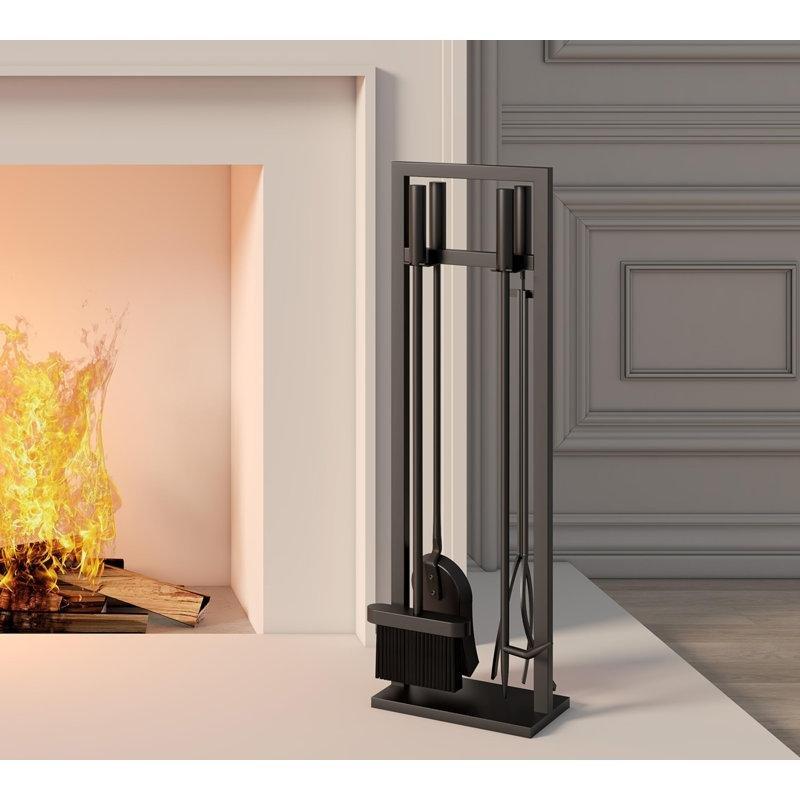Mat Siyah Ferforje 5 Parça Stantlı Şömine Maşa Takımı - 74 cm - 188511
