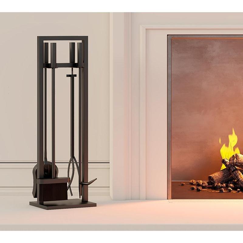 Mat Siyah Ferforje 5 Parça Stantlı Şömine Maşa Takımı - 74 cm - 188511