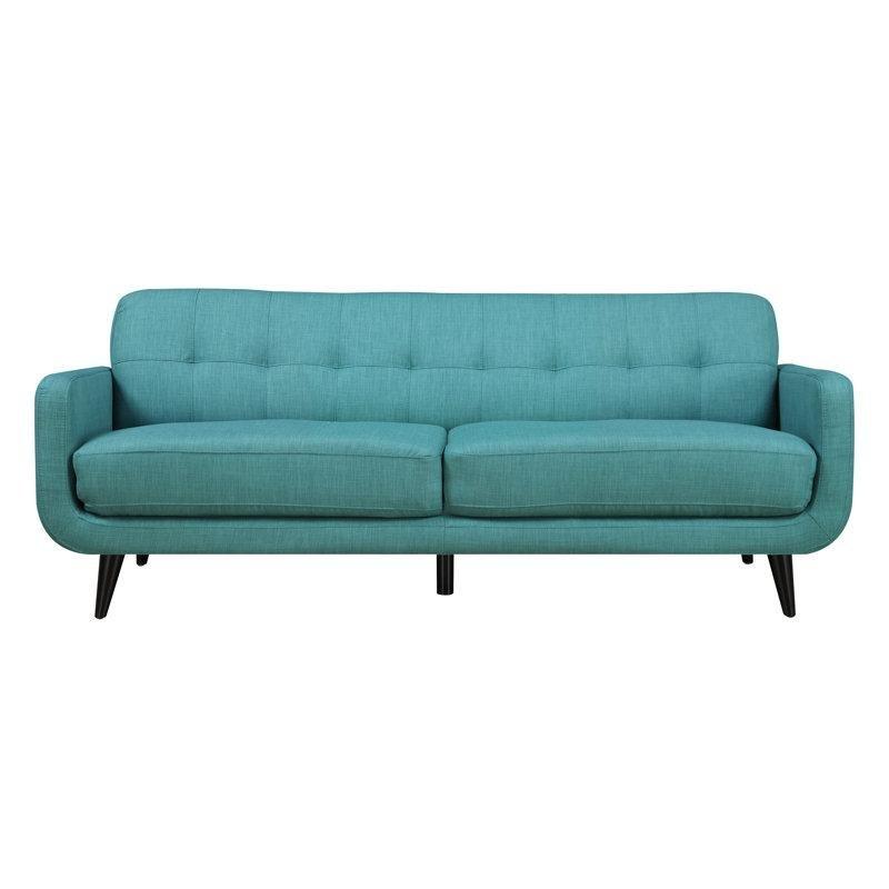 Mat Siyah Masif Ahşap Ayaklı Kapitoneli Keten Kumaş Üçlü Koltuk - 214 cm - 196614