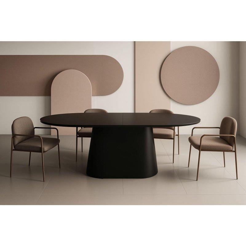 Mat Siyah MDF Büyüyebilen Oval Bohem Yemek Masası - 160-206 cm - 235643