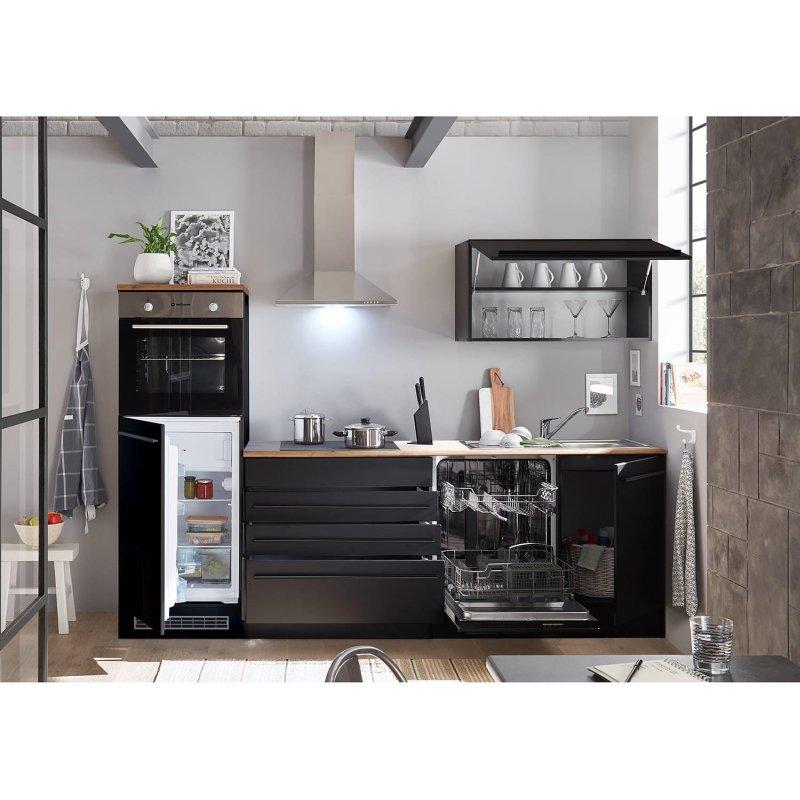 Mat Siyah MDF Kapaklı Modüler Mutfak Modelleri Lanzelot Dekor Tezgahlı - 260 cm - 185777