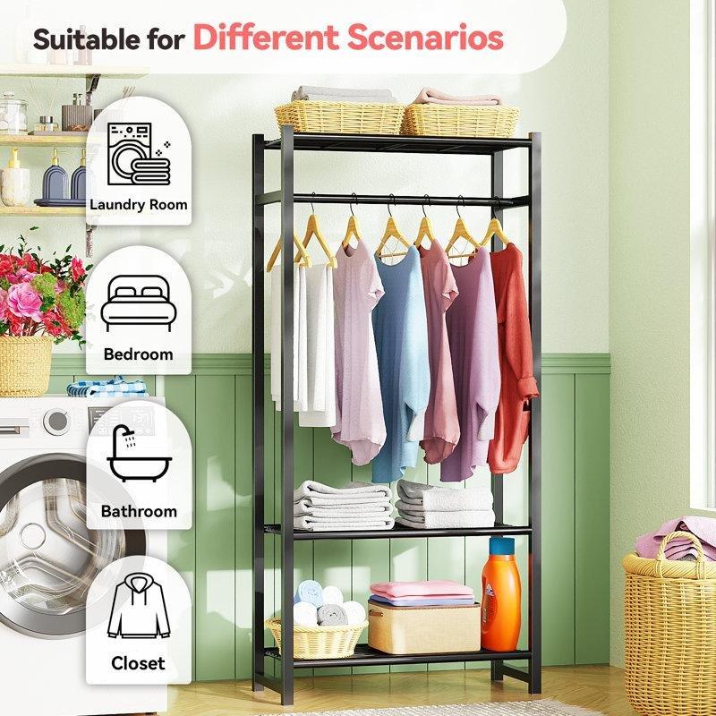Mat Siyah Metal 3 Raflı Portatif Ayaklı Askılık - 74 cm - 165481