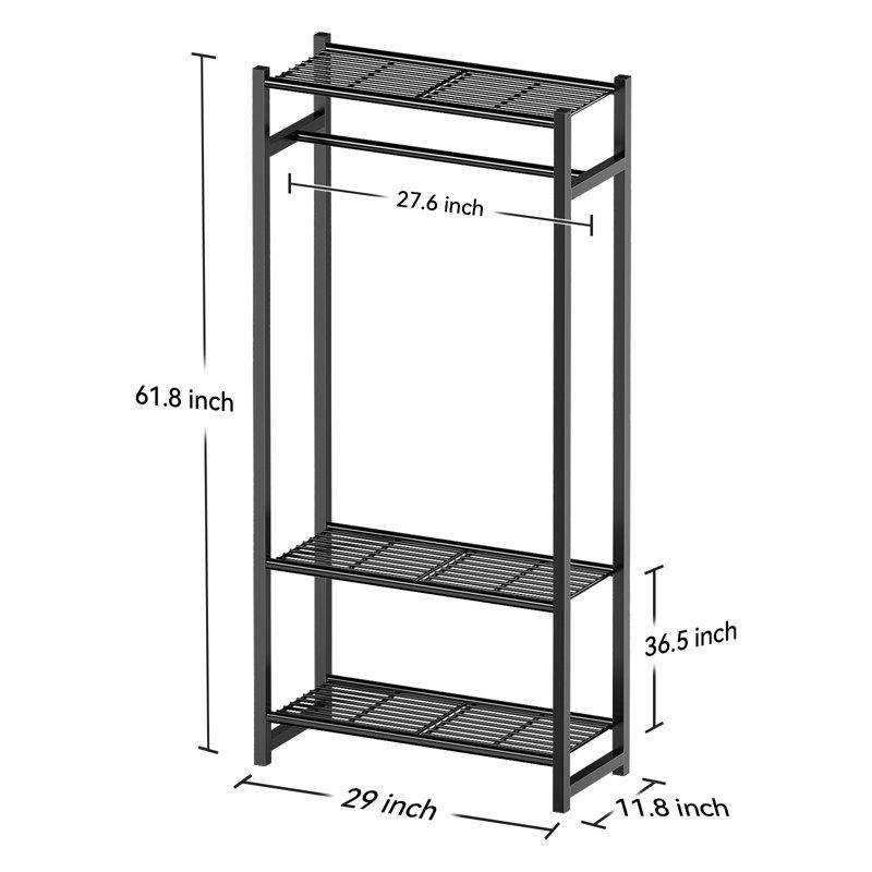 Mat Siyah Metal 3 Raflı Portatif Ayaklı Askılık - 74 cm - 165481