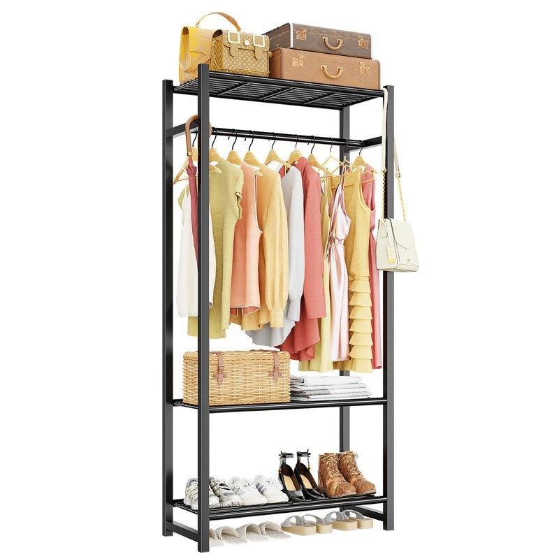 Mat Siyah Metal 3 Raflı Portatif Ayaklı Askılık - 74 cm - 165481