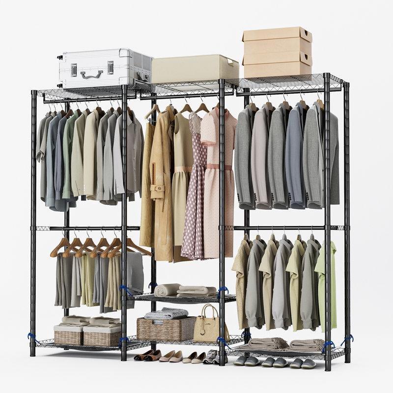 Mat Siyah Metal 7 Raflı 3 Askılı Portatif Bez Dolap - 179x44x195 cm - 182809