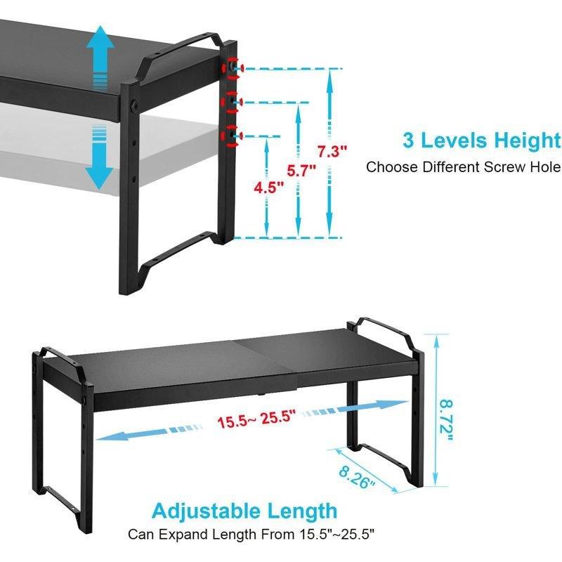 Mat Siyah Metal Ayarlanabilir ve Genişleyebilir Dolap İçi Raf - 65 cm - 183844