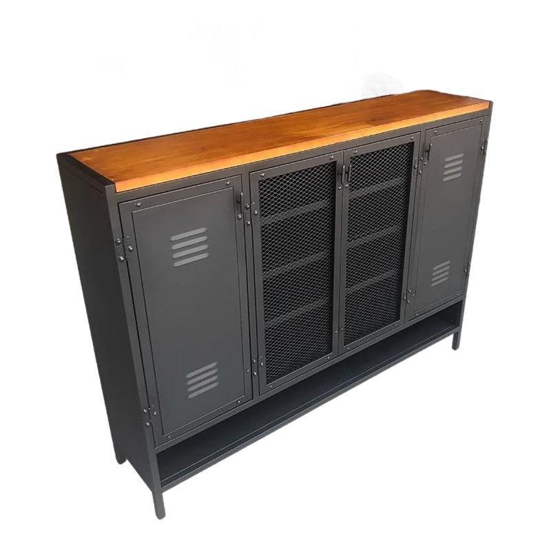 Mat Siyah Metal ve Ahşap 4 Kapaklı Ayakkabılık Dolap - 140x33x99 cm - 227330