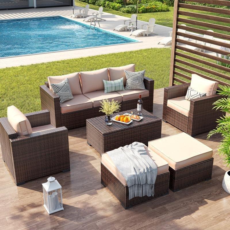 Mat Siyah Rattan Depolamalı Modüler 7 Kişilik Bahçe Takımı - 211276