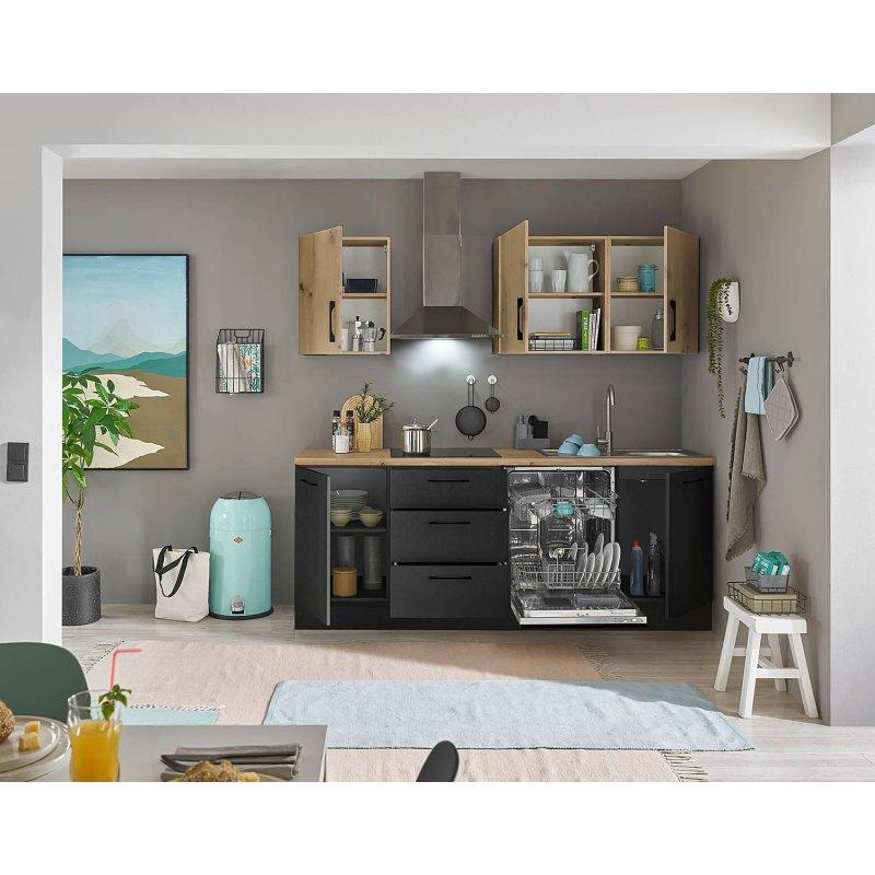 Mat Siyah Suntalam Artisan Meşe Tezgahlı Frenli Hazır Mutfak - 220 cm - 185714