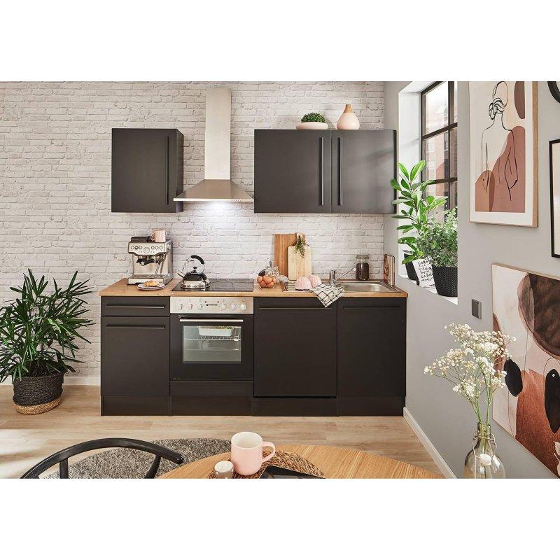 Mat Siyah ve Lanzelot Dekor MDF Kapaklı 9 Parça Mutfak Takımı - 220 cm - 185747