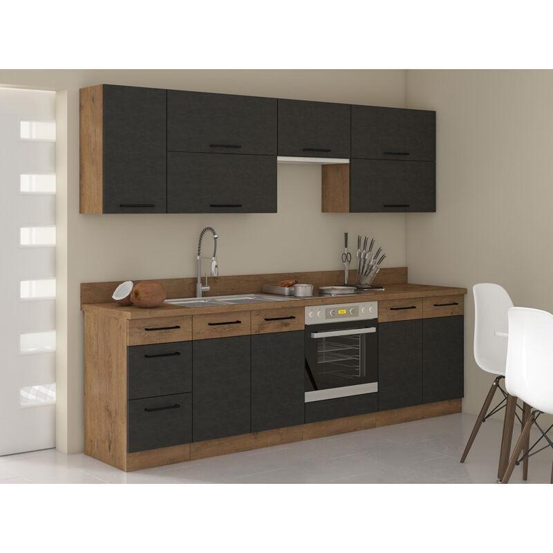 Matera Gri ve Lancelot Meşe Rengi MDF Frenli Modüler Mutfak Takımı - 260 cm - 185943