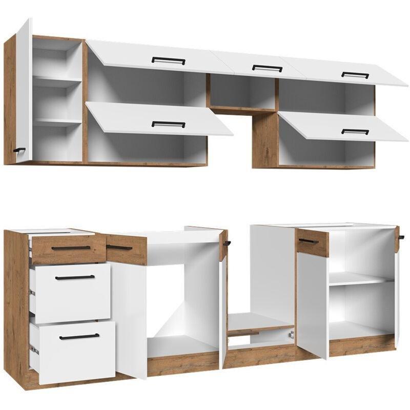 Matera Gri ve Lancelot Meşe Rengi MDF Frenli Modüler Mutfak Takımı - 260 cm - 185943