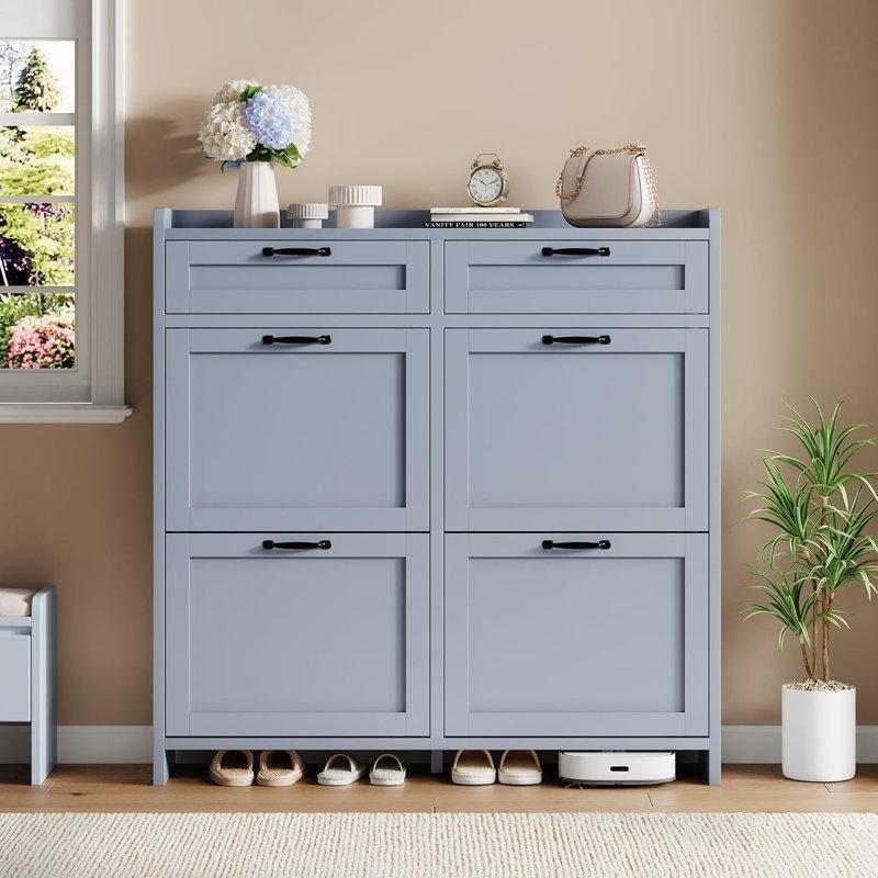Mavi Ahşap 4 Katlı Çekmeceli Düşer Kapaklı Ayakkabılık - 44x123 cm - 230038