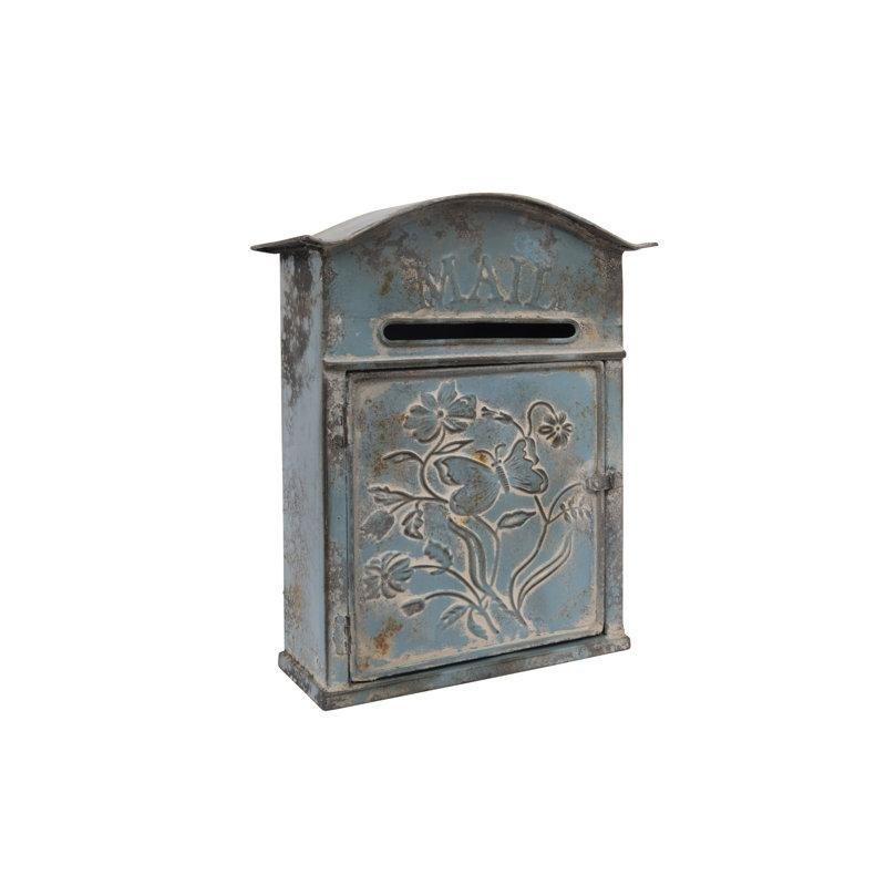 Mavi Alüminyum Eskitme Tasarımlı Kabartmalı Duvara Monte Posta Kutusu - 32x27 cm - 165847