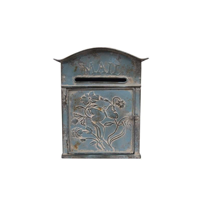 Mavi Alüminyum Eskitme Tasarımlı Kabartmalı Duvara Monte Posta Kutusu - 32x27 cm - 165847