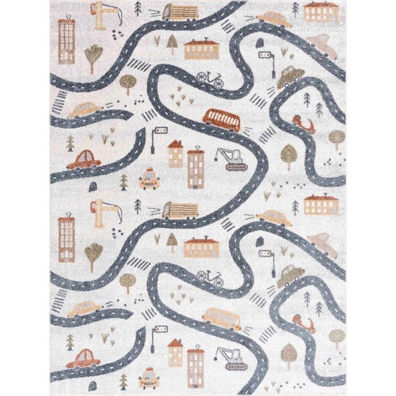 Mavi Bej Polyester Araba Yolu Desenli Makine Dokuması Oyun Halısı - 201x275 cm - 182640