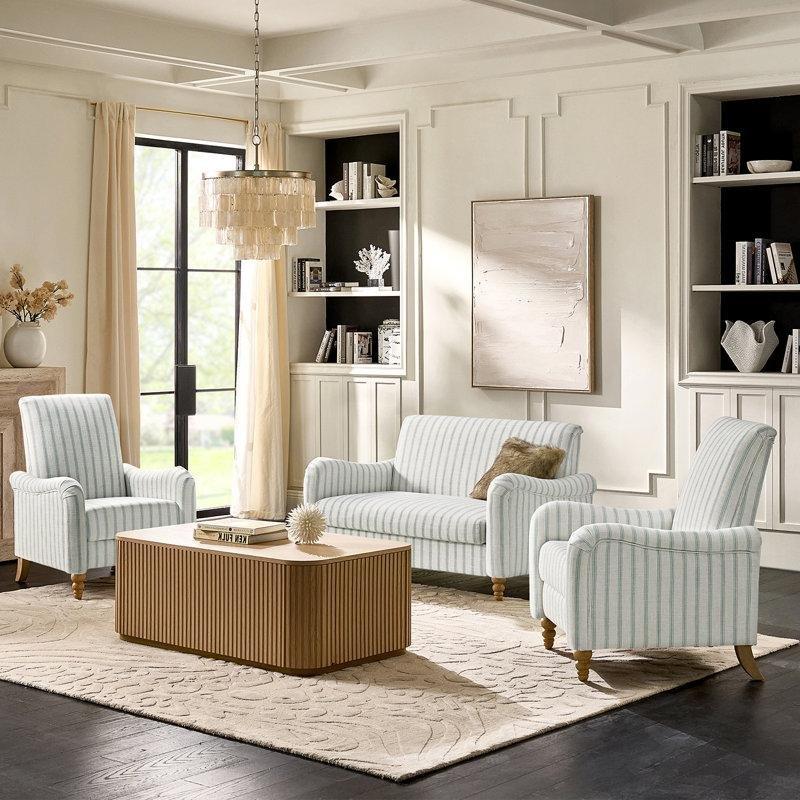 Mavi Çizgili Masif Ahşap Bacaklı 3 Parça Kır Evi Koltuk Takımı - 190994