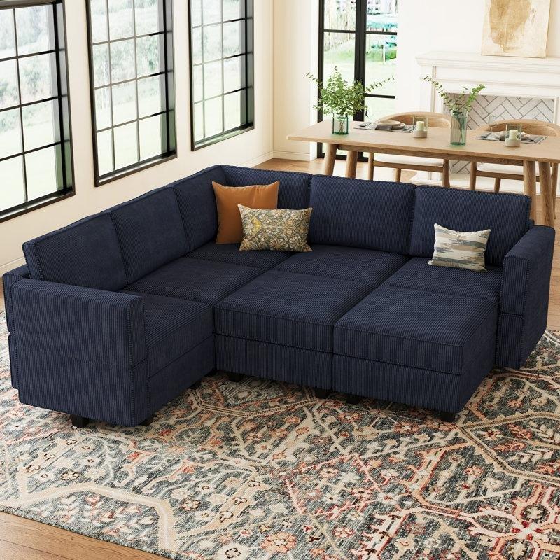 Mavi Fitilli Kadife Kumaş Modüler Saklama Alanlı Köşe Koltuk - 230x230 cm - 193501