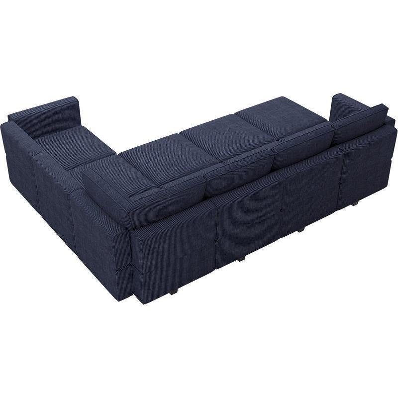 Mavi Fitilli Kadife Modüler Depolama Alanlı Yataklı Köşe Koltuk Takımı - 297x229 cm - 193478