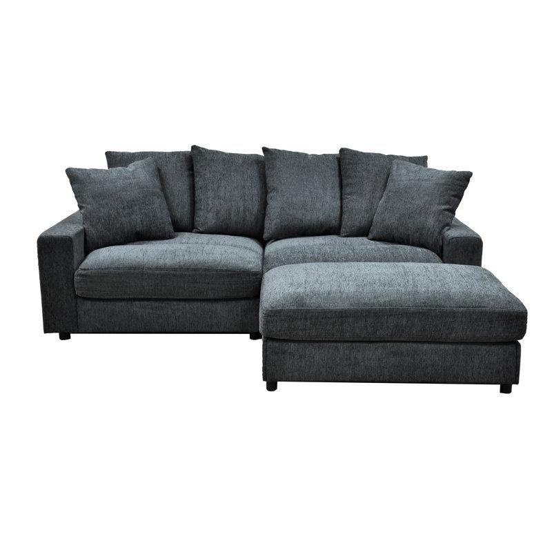 Mavi Gri Fitilli Kadife Kumaş Modüler Yönü Değiştirilebilir Puflu Köşe Koltuk Takımı - 227x172 cm - 193879