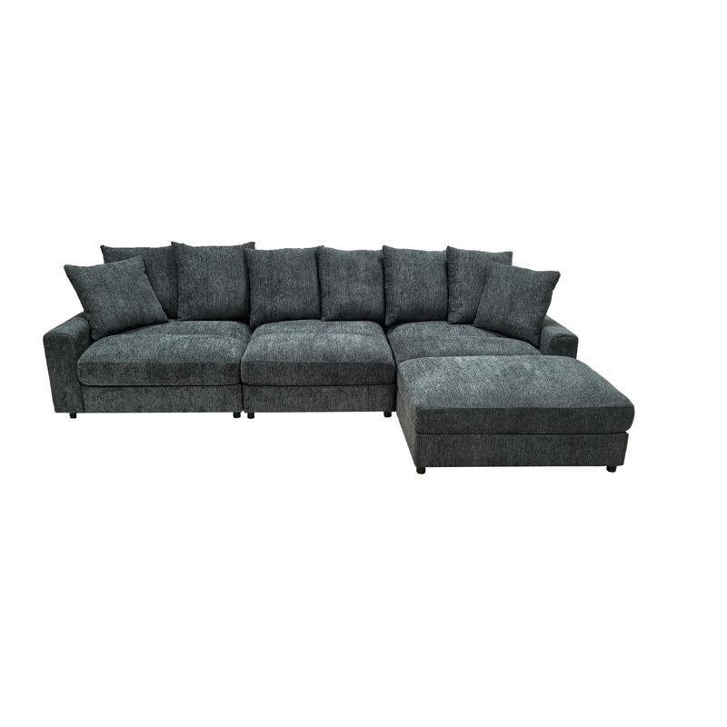 Mavi Gri Polyester Kumaş Yönü Değiştirilebilir Modüler Puflu Köşe Koltuk Takımı - 322x172 cm - 193931
