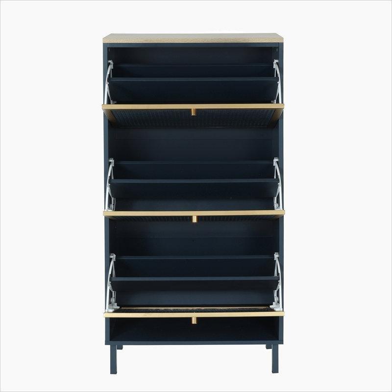 Mavi Gri Rattan Desenli Metal Düşer Kapaklı Ayakkabılık - 61x25x123 cm - 227419