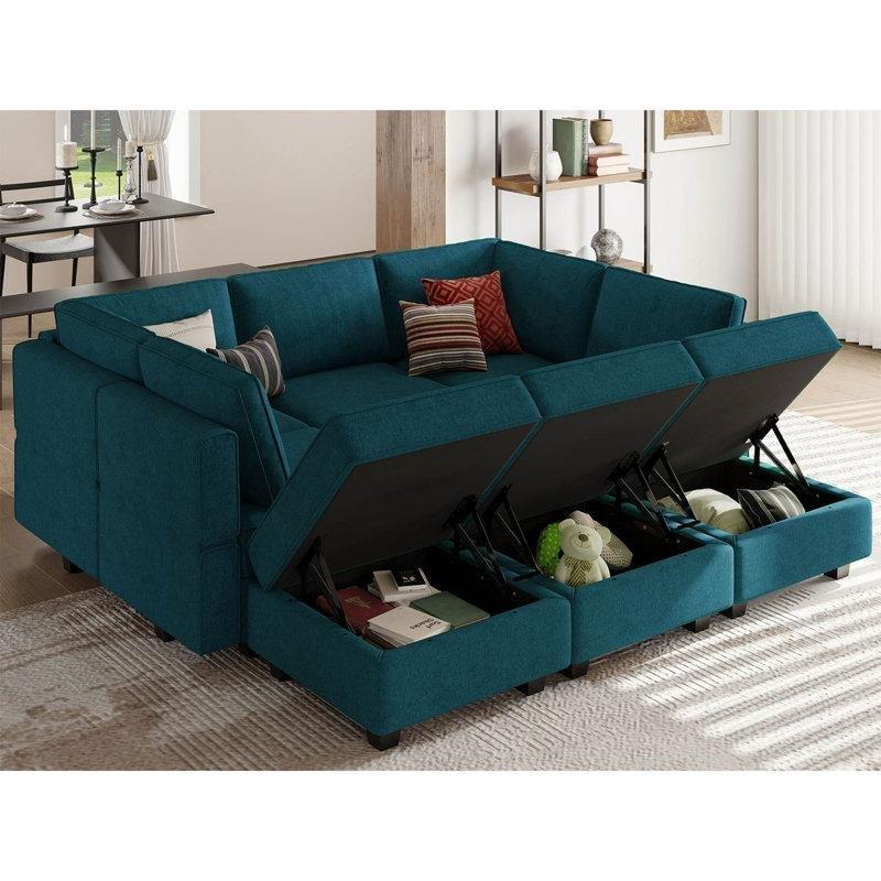 Mavi Havlu Kumaş Saklama Alanlı Modüler Yataklı Köşe Koltuk Takımı - 230x216 cm - 193373