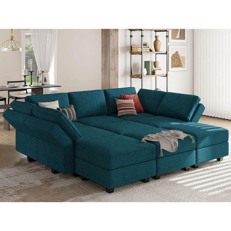 Mavi Havlu Kumaş Saklama Alanlı Modüler Yataklı Köşe Koltuk Takımı - 230x216 cm - 193373
