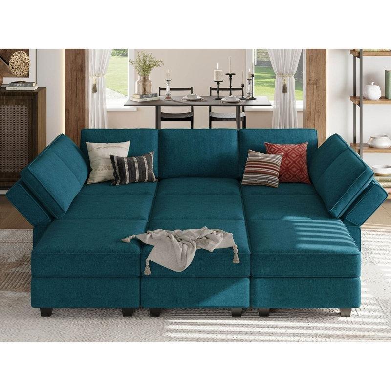 Mavi Havlu Kumaş Saklama Alanlı Modüler Yataklı Köşe Koltuk Takımı - 230x216 cm - 193373