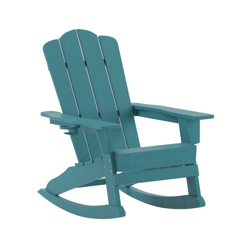 Mavi HDPE Bardaklıklı Adirondack Tasarım Sallanan Sandalye - 219638