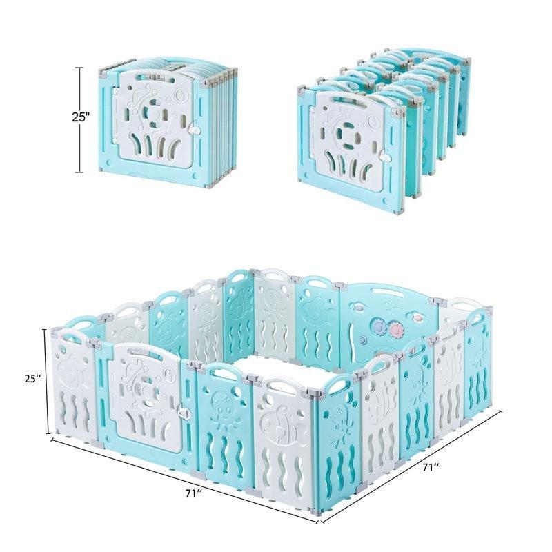 Mavi HDPE Katlanabilir 18 Parçalı Güvenlik Kapılı Bebek Çocuk Oyun Alanı - 181294