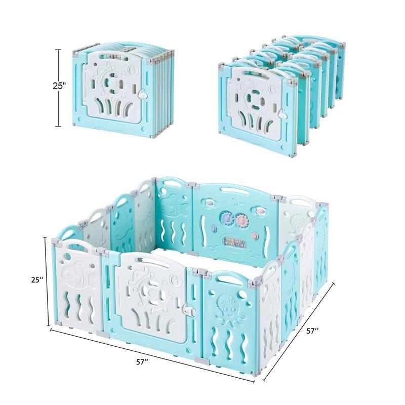 Mavi HDPE Plastik Katlanabilir Güvenlik Kilitli Bebek Çocuk Oyun Alanı - 145x145x64 cm - 181261