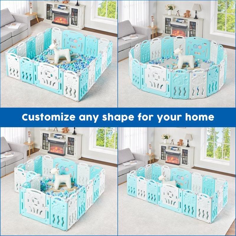 Mavi HDPE Plastik Katlanabilir Güvenlik Kilitli Bebek Çocuk Oyun Alanı - 145x145x64 cm - 181261