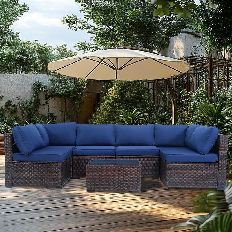 Mavi HDPE Rattan Modüler 7 Parça Bahçe Takımı - 211738