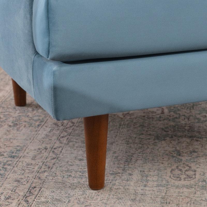 Mavi Kadife 2li Set Ceviz Ahşap Ayaklı Kare Kollu Tekli Koltuk - 205107