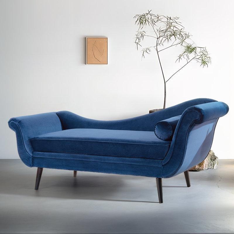 Mavi Kadife Ahşap Ayaklı Kıvrımlı Kollu Josephine Koltuk - 73x174 cm - 190477
