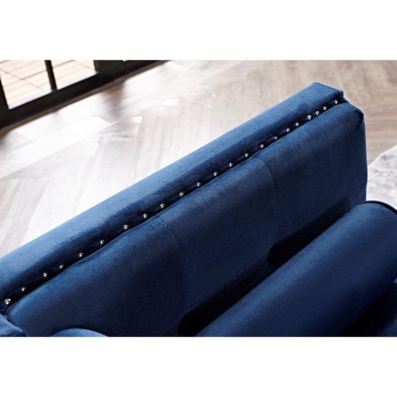 Mavi Kadife Kapitoneli Zımba Detaylı Chesterfield Koltuk Takımı - 191388