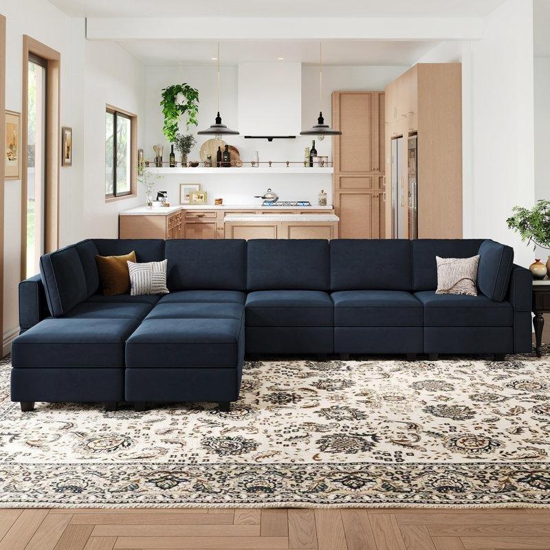 Mavi Kadife Kumaş 9 Parça Modüler Sandıklı Çift Yönlü Köşe Koltuk Takımı - 193824