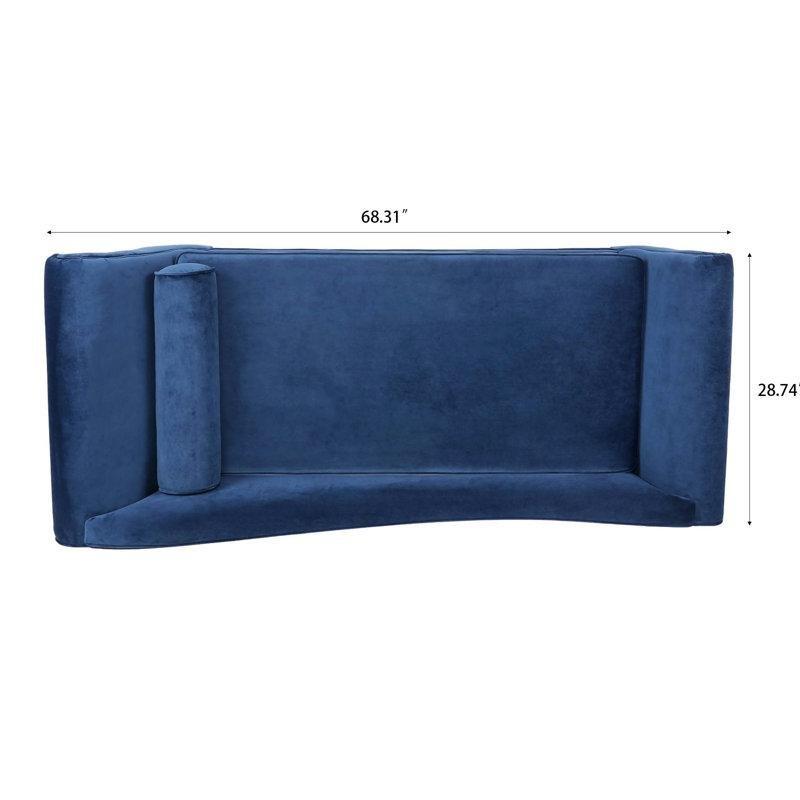 Mavi Kadife Masif Huş Ağacı Kıvrımlı Kolçaklı Josephine Koltuk - 174x73x75 cm - 190496