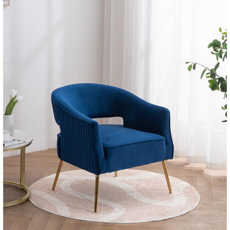 Mavi Kadife Metal Ayaklı Sırtı Pencereli Tekli Koltuk - 71 cm - 203486