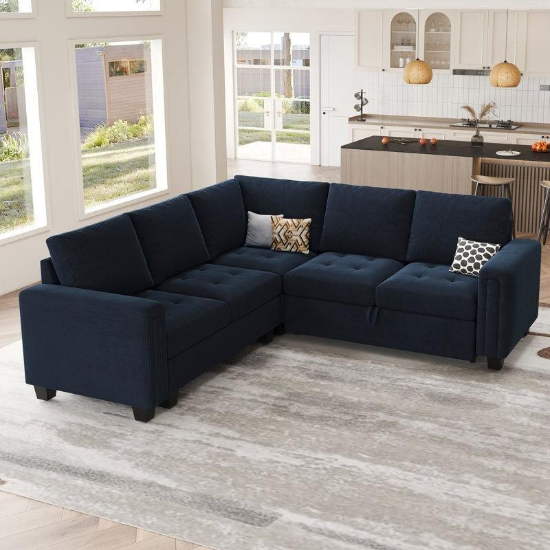 Mavi Kadife Yataklı Modüler L Köşe Koltuk - 214x214 cm - 194560