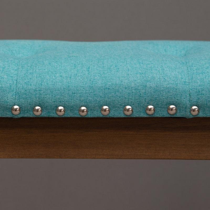 Mavi Kapitoneli Zımba Detaylı Akasya Ağacı Ayaklı Bench - 112 cm - 164374