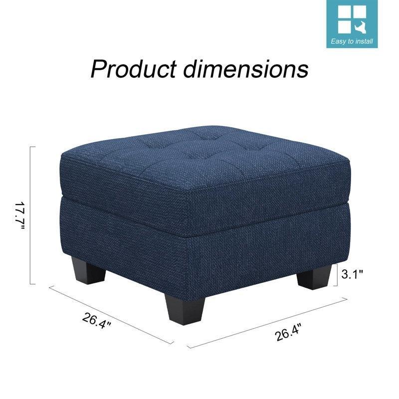 Mavi Keten Kapitoneli Sandıklı Masif Ahşap Puf - 68x68x45 cm - 165268