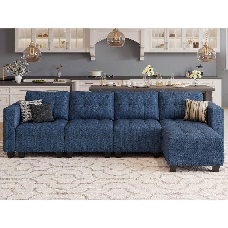 Mavi Keten Karışımı Kumaş Sandıklı Modüler L Köşe Koltuk Takımı - 297 cm - 193490